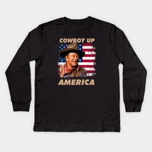 Cowboy Up America – John vintage Wayne Kids Long Sleeve T-Shirt
